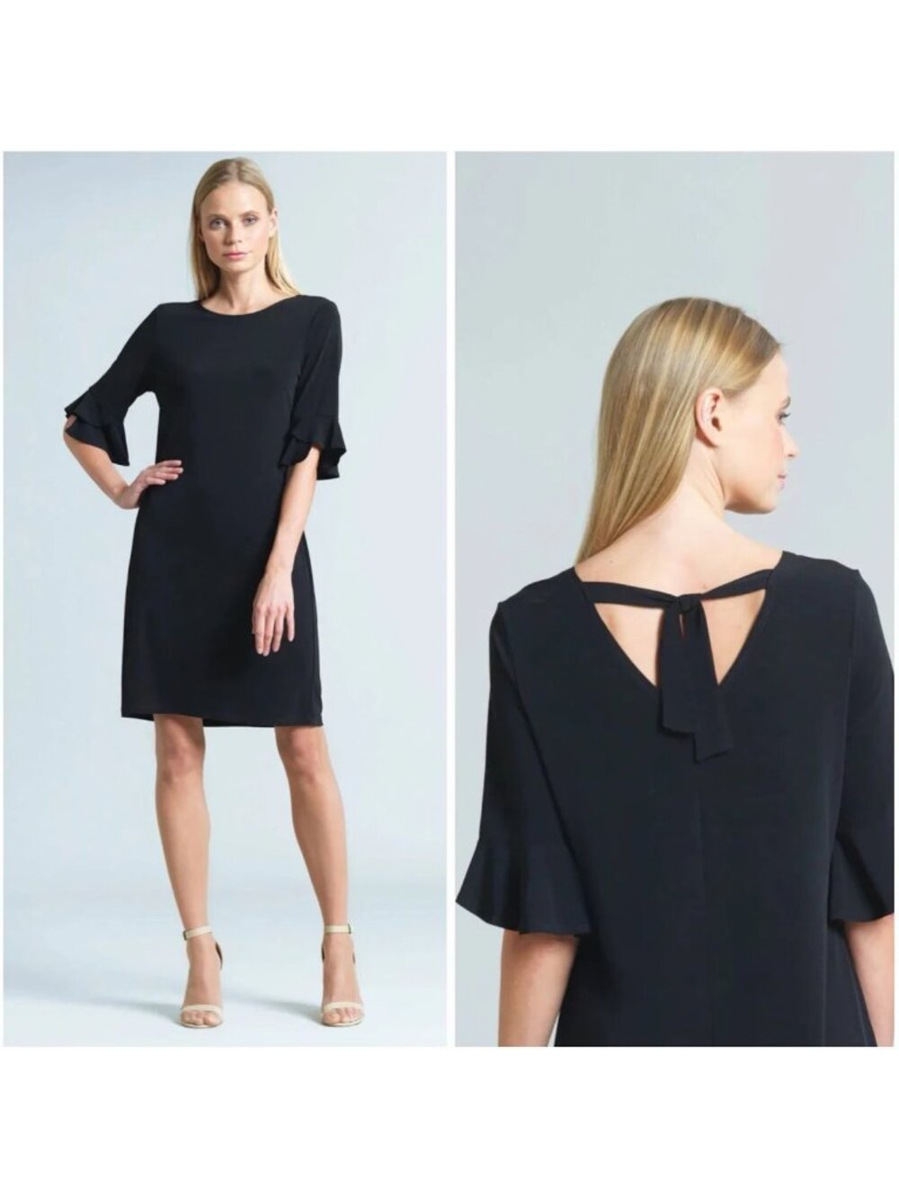 CLARA SUNWOO Flounce Sleeve Tie Back Dress in Black Size L